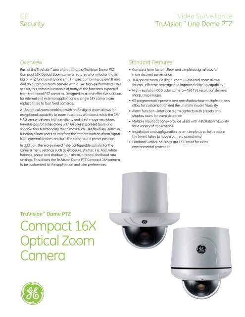 TruVision Dome PTZ Compact Cameras Data Sheet - Interlogix