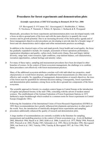 Procedures for forest experiments and demonstration plots - Valbro