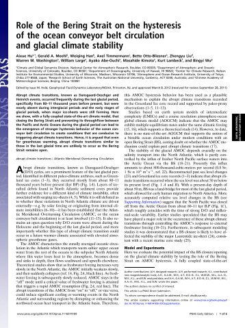 Role of the Bering Strait on the hysteresis of the ocean conveyor belt ...