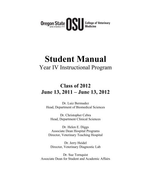 Student Manual - College of Veterinary Medicine - Oregon State ...