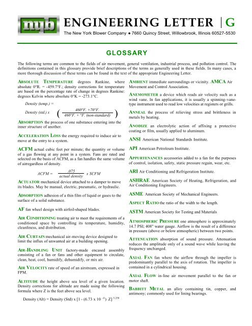 Engineering Letter Glossary - New York Blower