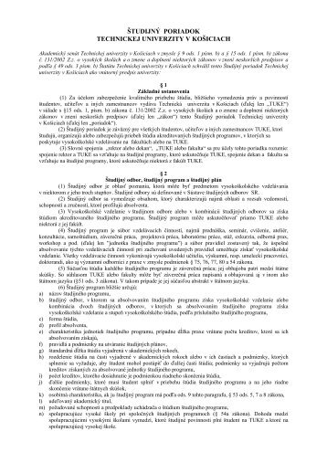 Å¡tudijnÃ½ poriadok technickej univerzity v koÅ¡iciach - TUKE