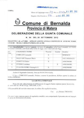 DELIBERA DI G.C. N.84.pdf - Comune di Bernalda