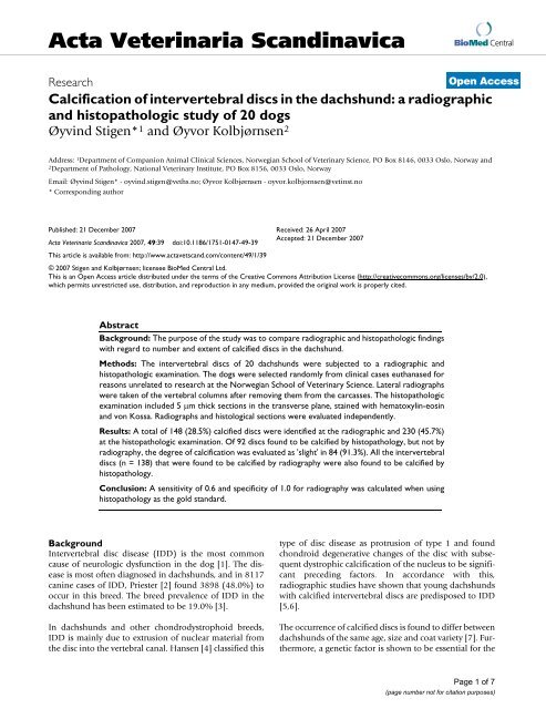 Calcification of intervertebral discs in the dachshund: a radiographic ...