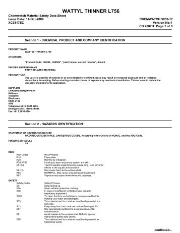 Chemwatch Australian MSDS 5052-17