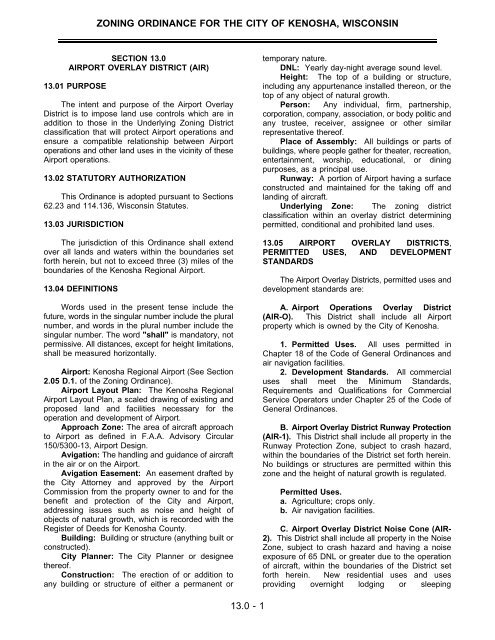 Airport Overlay District (AIR) - City of Kenosha, Wisconsin