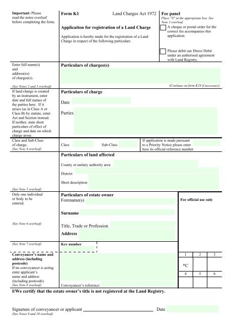 Form K1 - Land Registry