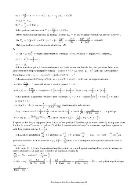 ProblÃ¨mes sur l'oscillateur harmonique