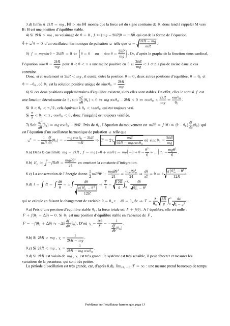 ProblÃ¨mes sur l'oscillateur harmonique