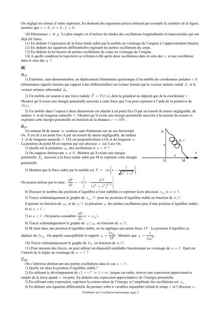 ProblÃ¨mes sur l'oscillateur harmonique