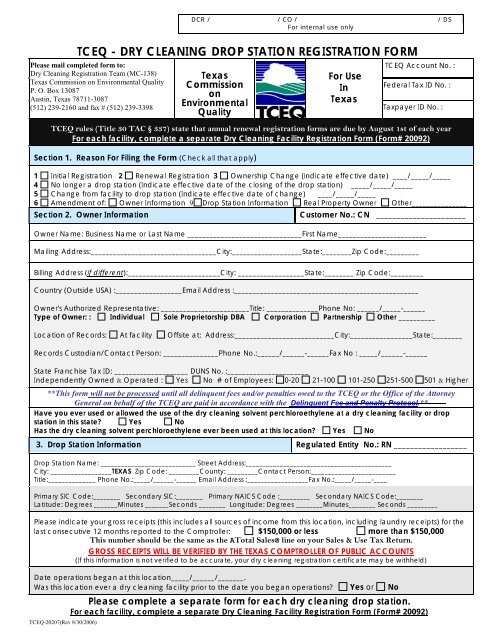 Dry Cleaning Drop Station Registration Form - TCEQ e-Services