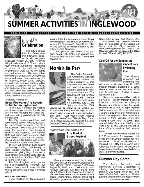 SUMMER ACTIVITIES IN INGLEWOOD - City of Inglewood