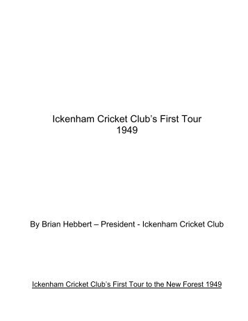 First Tour by Brian Hebbert - Ickenham Cricket Club