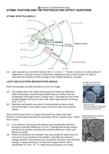 NCEA Collated Questions: Photoelectric Effect - No Brain Too Small