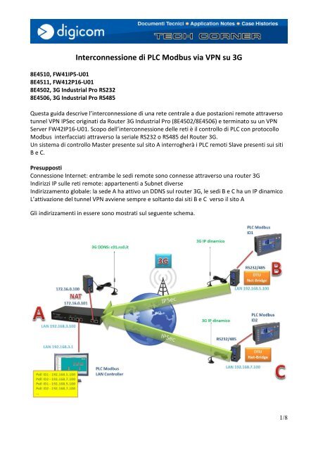 Interconnessione di PLC Modbus via VPN su 3G - Digicom