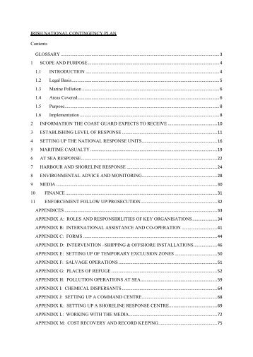 DRAFT sections of Irelands National Contingency Plan