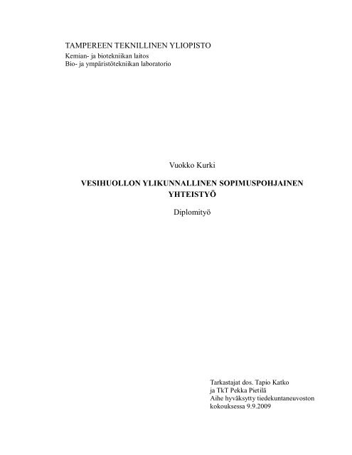 Vesihuollon ylikunnallinen sopimuspohjainen yhteistyö
