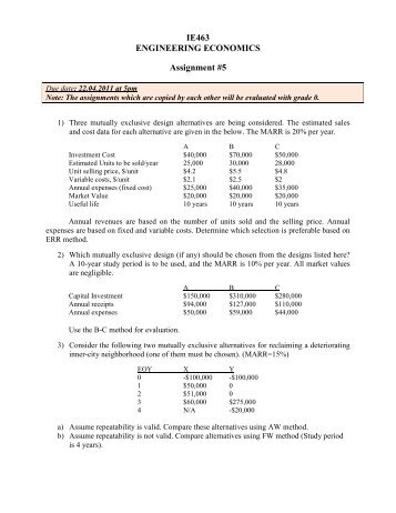 IE463 ENGINEERING ECONOMICS Assignment #5