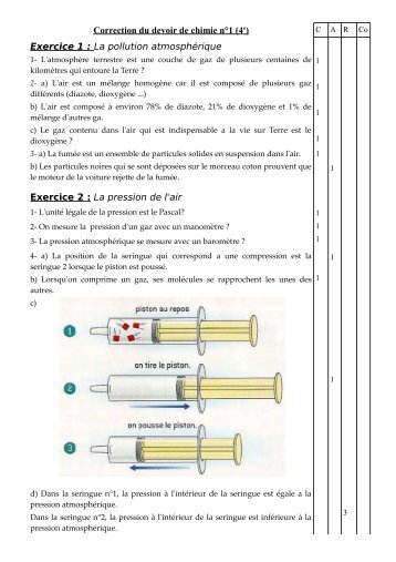 Correction du devoir de chimie nÂ°1 (4e) Exercice 1 : La pollution ...