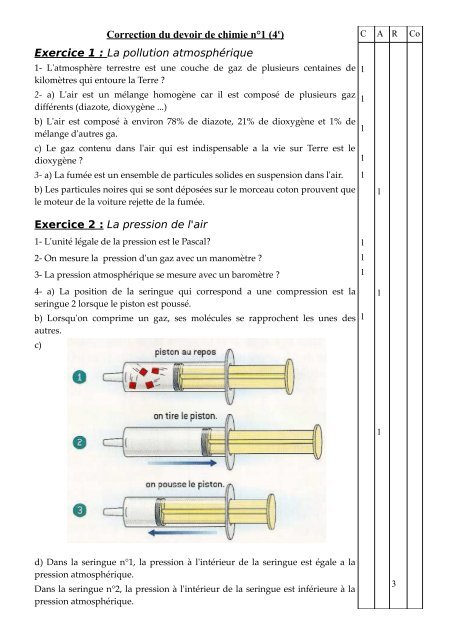 Correction du devoir de chimie nÂ°1 (4e) Exercice 1 : La pollution ...