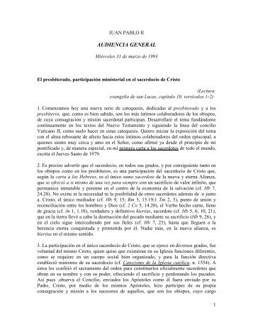 Catequesis de Juan Pablo II sobre el sacerdocio - amoz.com.mx