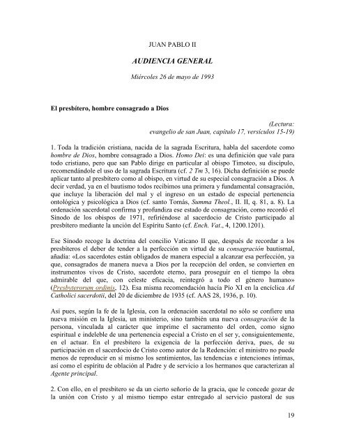 Catequesis de Juan Pablo II sobre el sacerdocio - amoz.com.mx