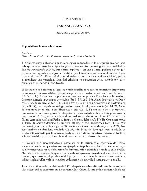 Catequesis de Juan Pablo II sobre el sacerdocio - amoz.com.mx