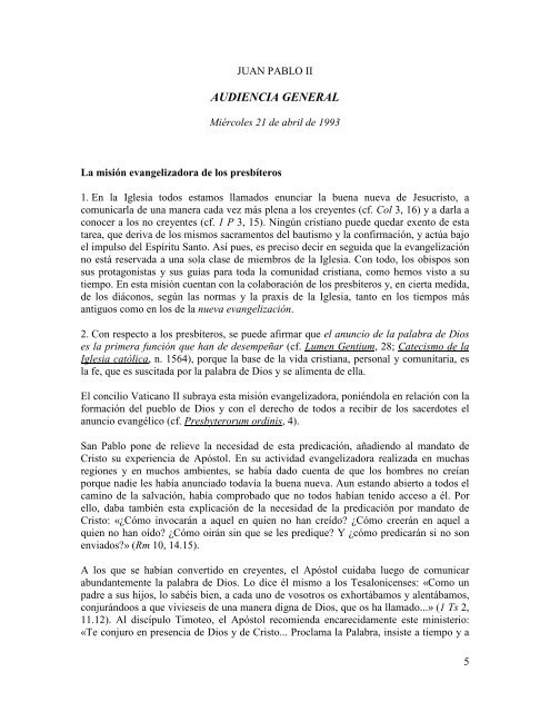 Catequesis de Juan Pablo II sobre el sacerdocio - amoz.com.mx