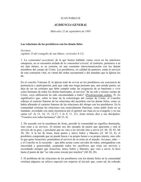 Catequesis de Juan Pablo II sobre el sacerdocio - amoz.com.mx