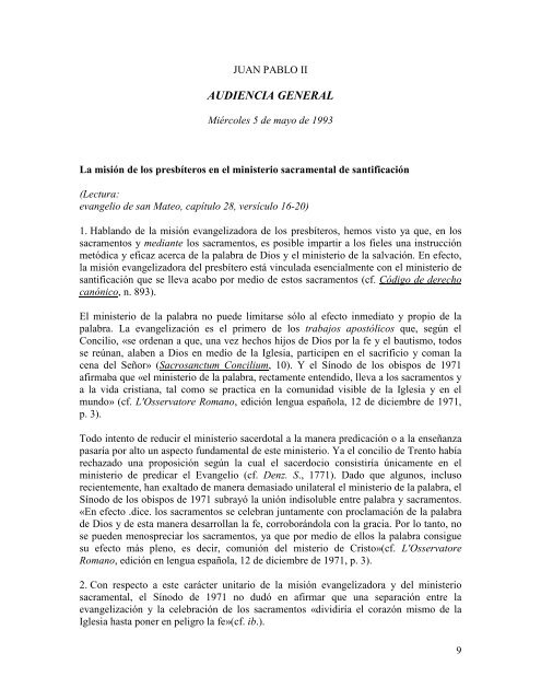 Catequesis de Juan Pablo II sobre el sacerdocio - amoz.com.mx