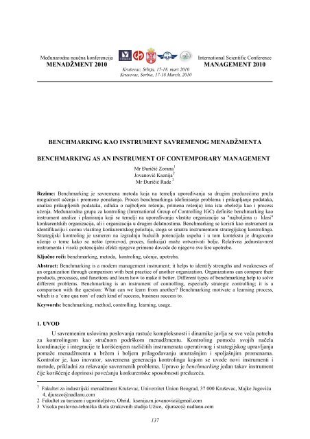 benchmarking kao instrument savremenog menadžmenta