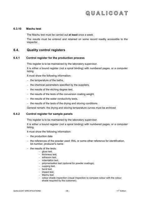 Specifications for a Quality Label for Paint, Lacquer and ... - Qualicoat