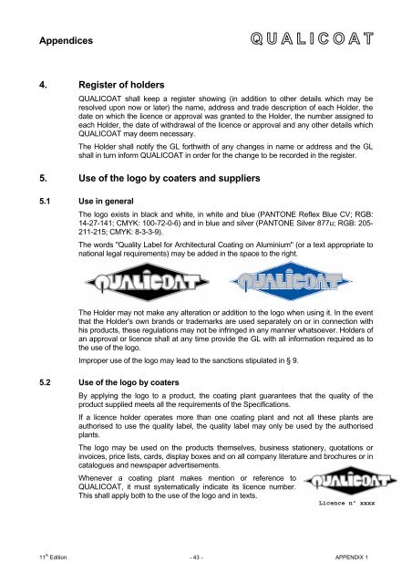 Specifications for a Quality Label for Paint, Lacquer and ... - Qualicoat