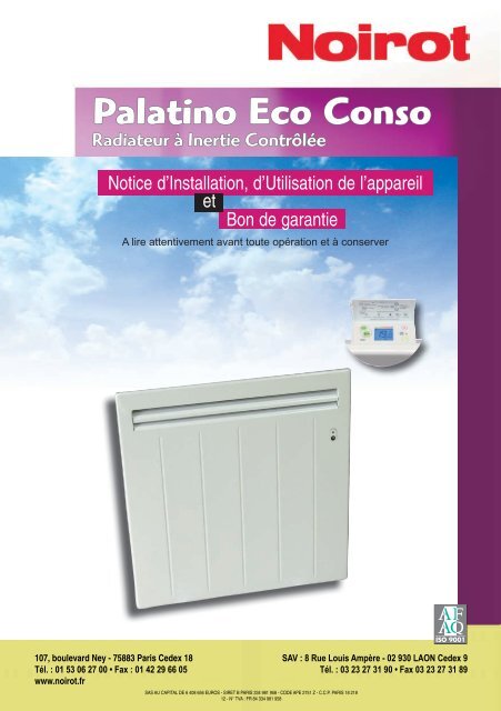 Notice radiateur à inertie controlée Noirot Palatino Eco Conso