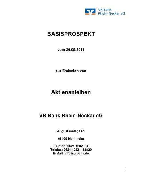 Basisprospekt zur Emission von Aktienanleihen - VR Bank Rhein ...