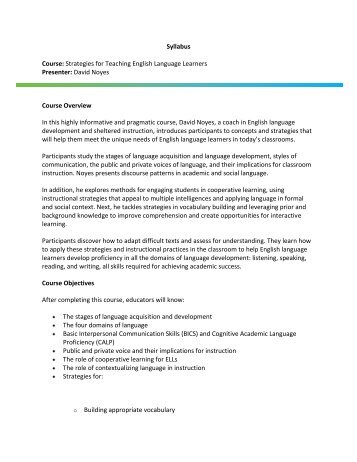 Syllabus Course: Strategies for Teaching English Language ...