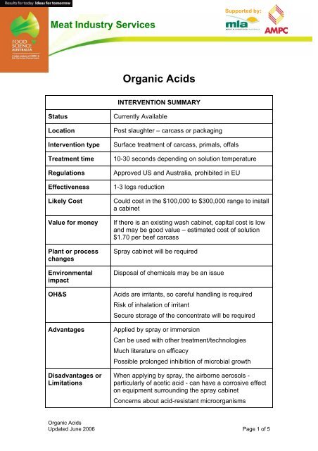 Organic Acids - Meat Industry Services