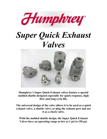 Humphrey Super Quick Exhaust Valves - Winco