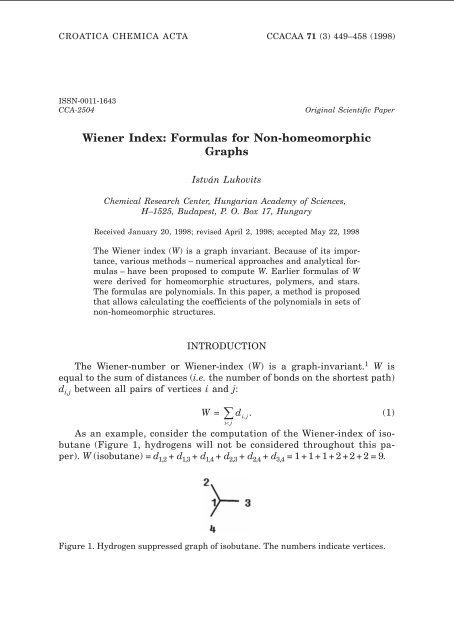 Wiener Index: Formulas for Non-homeomorphic Graphs