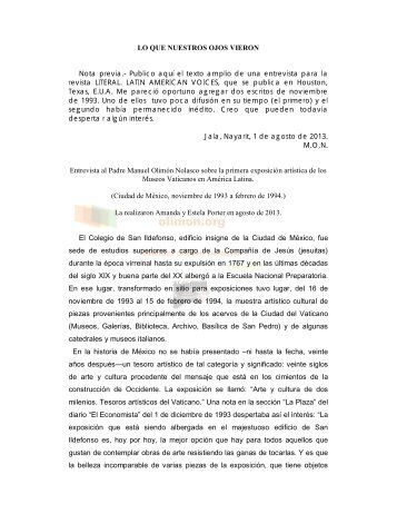 Lo que nuestros ojos vieron - Manuel OlimÃ³n Nolasco