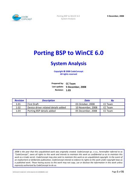 Porting BSP to Wince 6.0 - System Analysis Ver ... - Codeconcept
