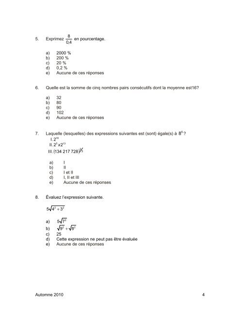 Sample Math Pre-test Fr - Insurance Institute of Canada