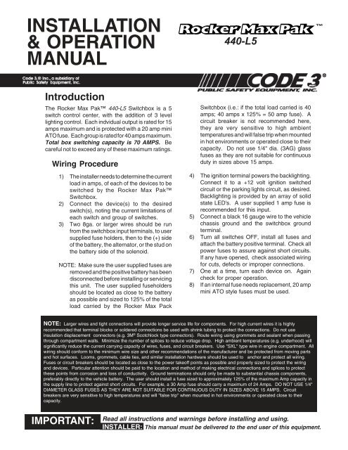 RockerPak 440L5 Installation Guide - Code 3 Public Safety Equipment