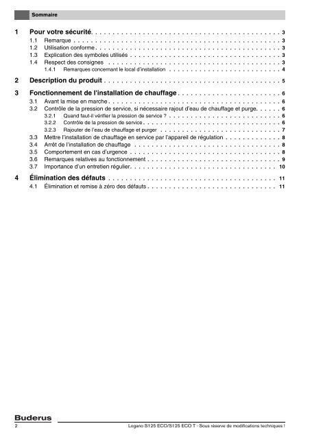 Notice d'utilisation Logano S125 ECO/S125 ECO T - Buderus