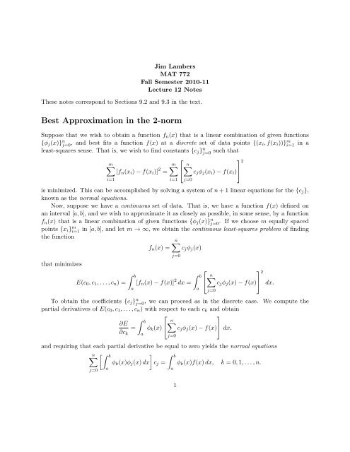 Best Approximation in the 2-norm
