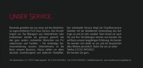 unser flyer - Chauffeurservice Giebeler, der Chauffeur in Ihrer Nähe