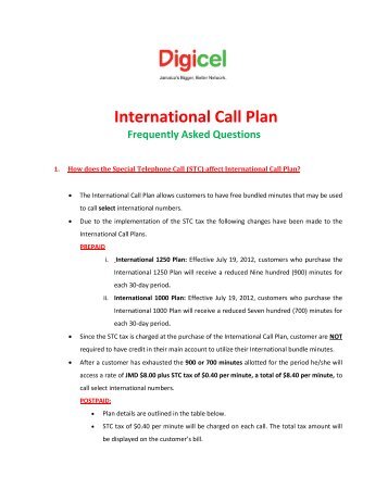 International Call Plan - Digicel Jamaica