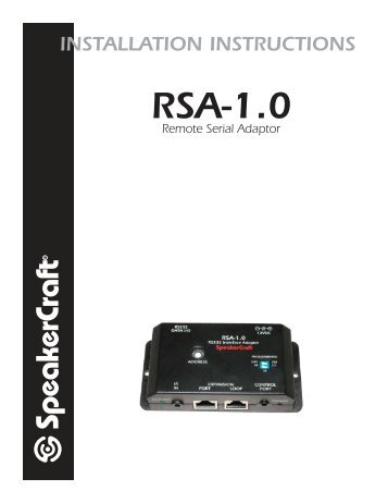 RSA-1.0 Manual - SpeakerCraft