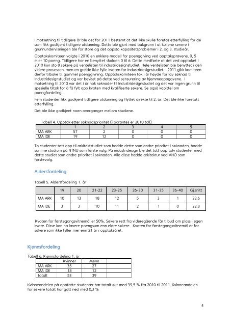 opptaksrapport 2011 - Arkitektur- og designhÃ¸gskolen i Oslo - AHO