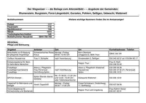 Der Wegweiser â â die Beilage zum Altersleitbild ... - Blumenstein